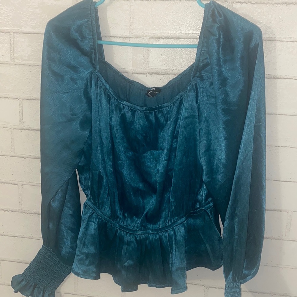 Off shoulder teal color blouse